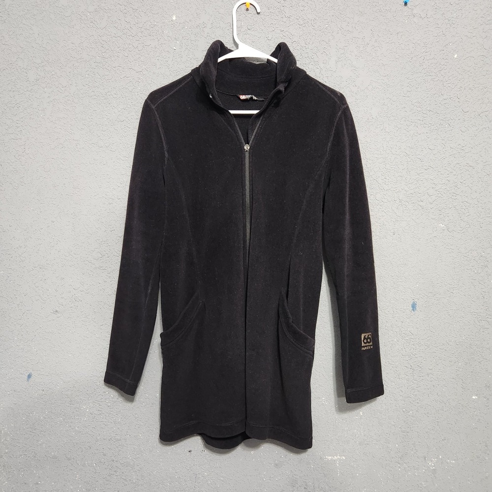 66 North iceland Black Fleece Esja Long Jacket Full Zip Mock Neck Women's Medium